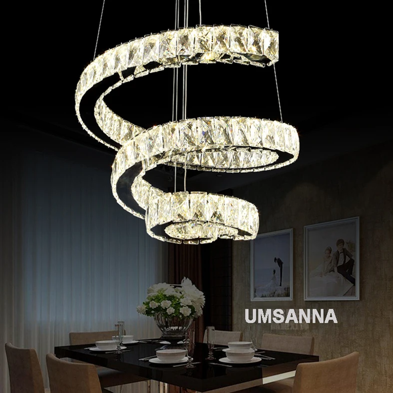 LED Dimmable Pendant Lamps K9 Crystal Modern Pendant Lights Fixture Luxury Spiral 3 Colors Changing Hanging Lamp Home Lighting