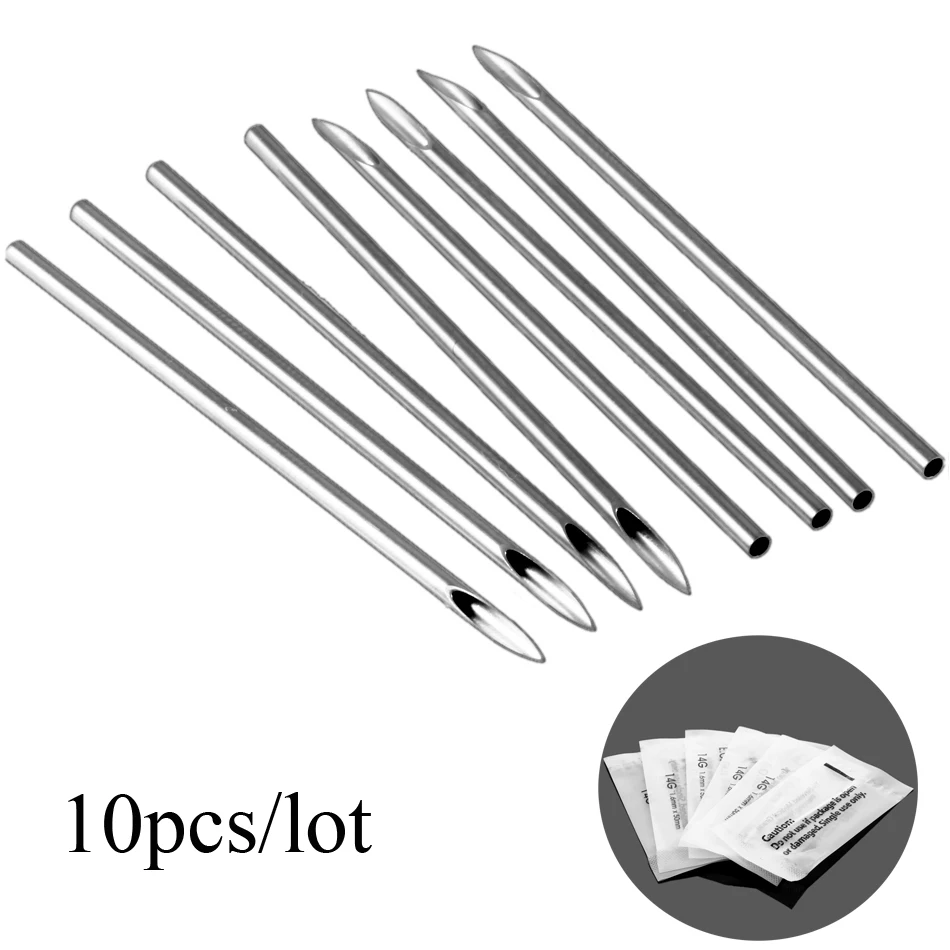 10Pcs/lot Surgical Steel Tri-Beveled Medical Needles Sterilized Body Piercing Needle Sterile 14G16G18G20G Supply Body Jewelry