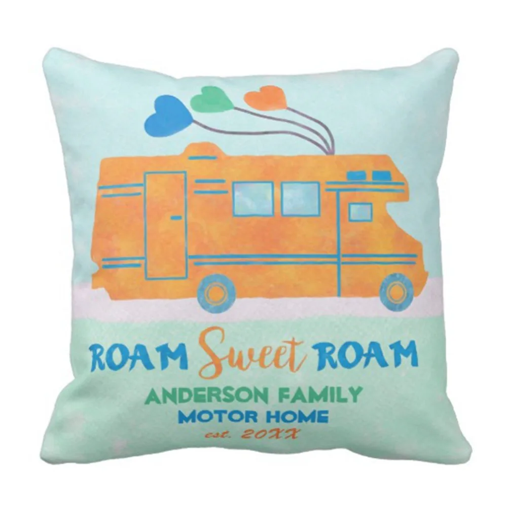 Throw Pillow Cover Cute Travel Motorhome Orange Camper Rv Add Personalized Trailer Decorative Pillow Case Home Decor Square 18 x