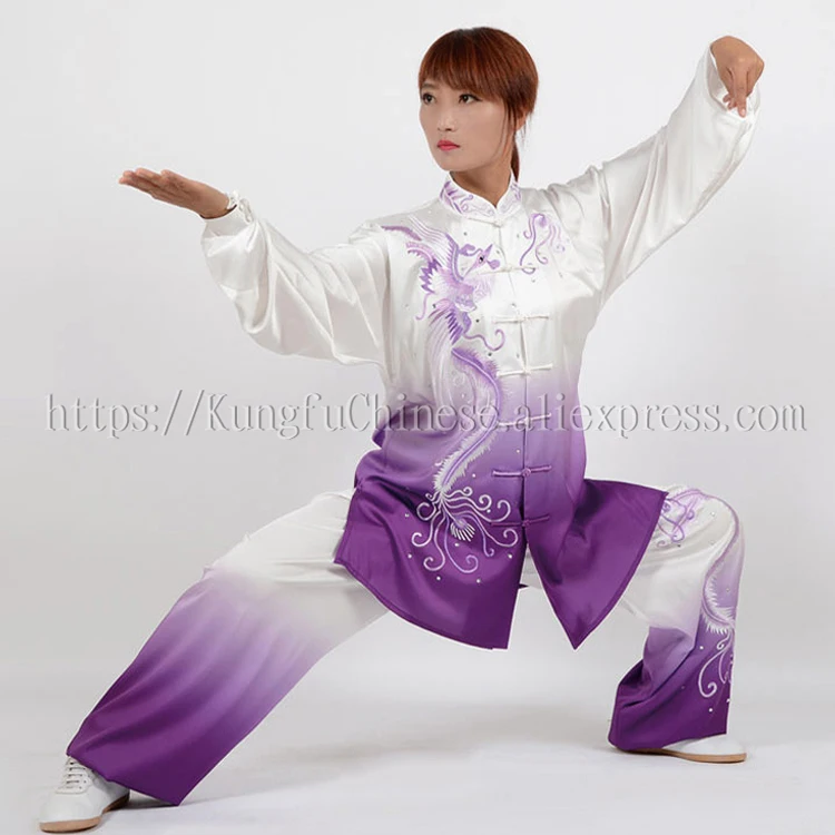

Embroidered phoenix Tai chi uniform Taiji outfit Kungfu clothes Qigong Performance suit men women adults girl boy kids unisex