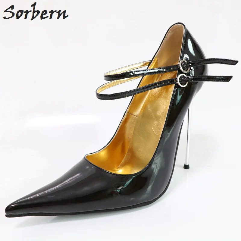 Sorbern Sexy Stilettos Pointed Toe 12Cm/14Cm Silver Metal High Heels Women Pumps 2018 Ladies Italian Shoes Custom Red Bottoms 52