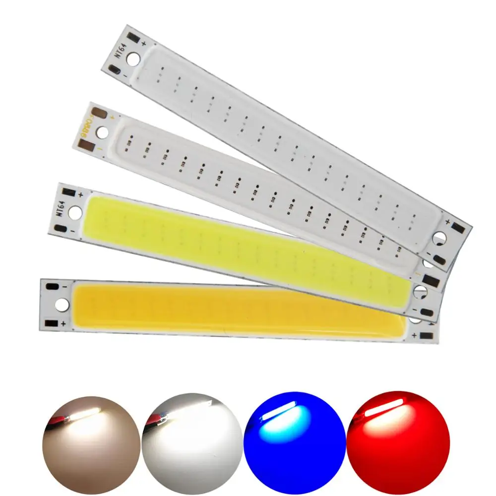 10pcs/lot 60x8mm 3W 3V 3.7V 1000mA 300LM DC LED COB Strip Warm White Blue Red COB LED light module for DIY Bicycle work lamp