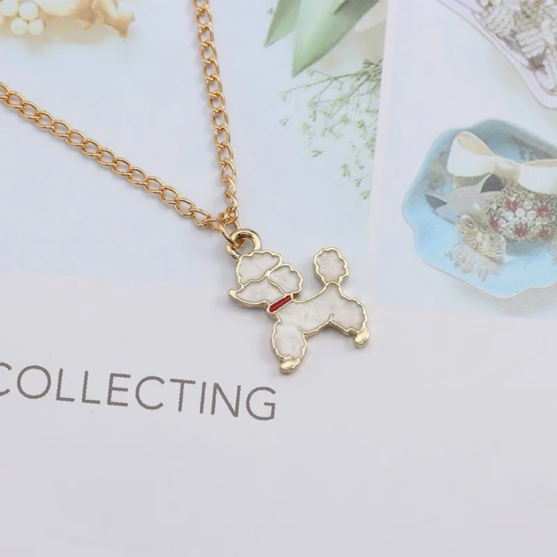 Lovely Cartoon Tiny Poodle Dog Necklace Women Fashion Enamel Puppy Necklaces Pendants Animal Jewelry For Kids Xmas Gifts