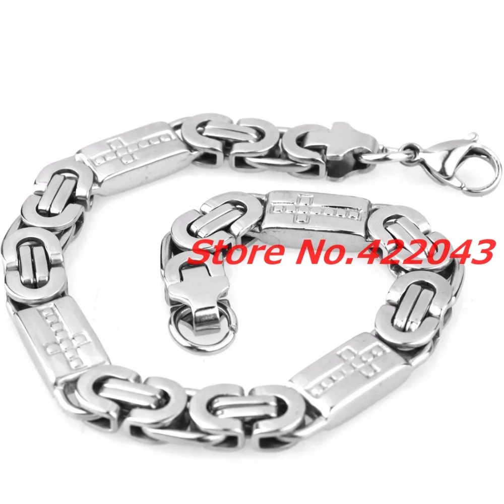 New Fashion 8mm Mens Chain Boys Necklace Silver color Tone Flat Byzantine Link Stainless Steel 55cm Necklace & 23cm Bracelet