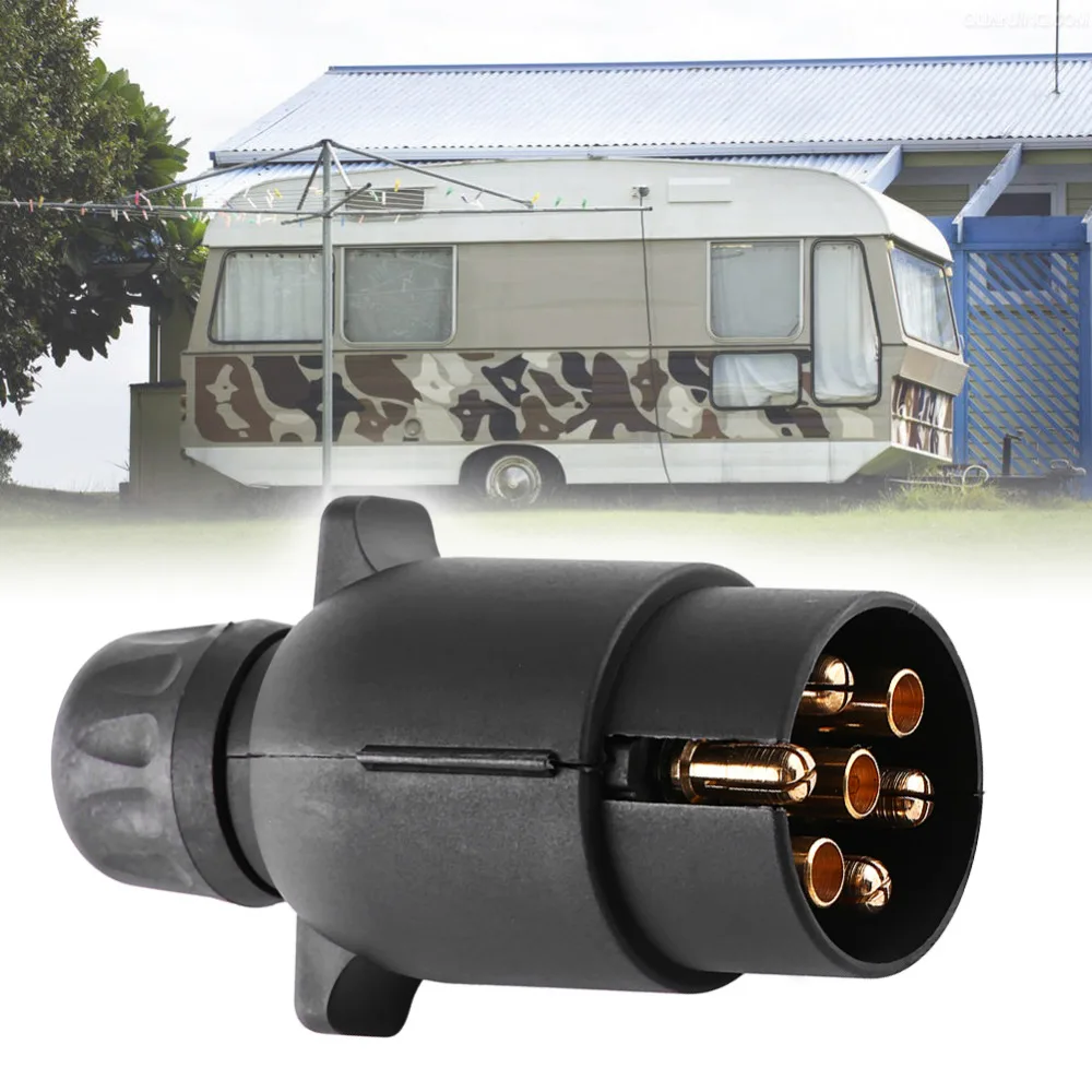 12V 7 Pin Electric Trailer Plug Car-Styling N-Type Plastic 7-Pole Wiring Connector Trailer Adapter Black Caravan Truck Plug