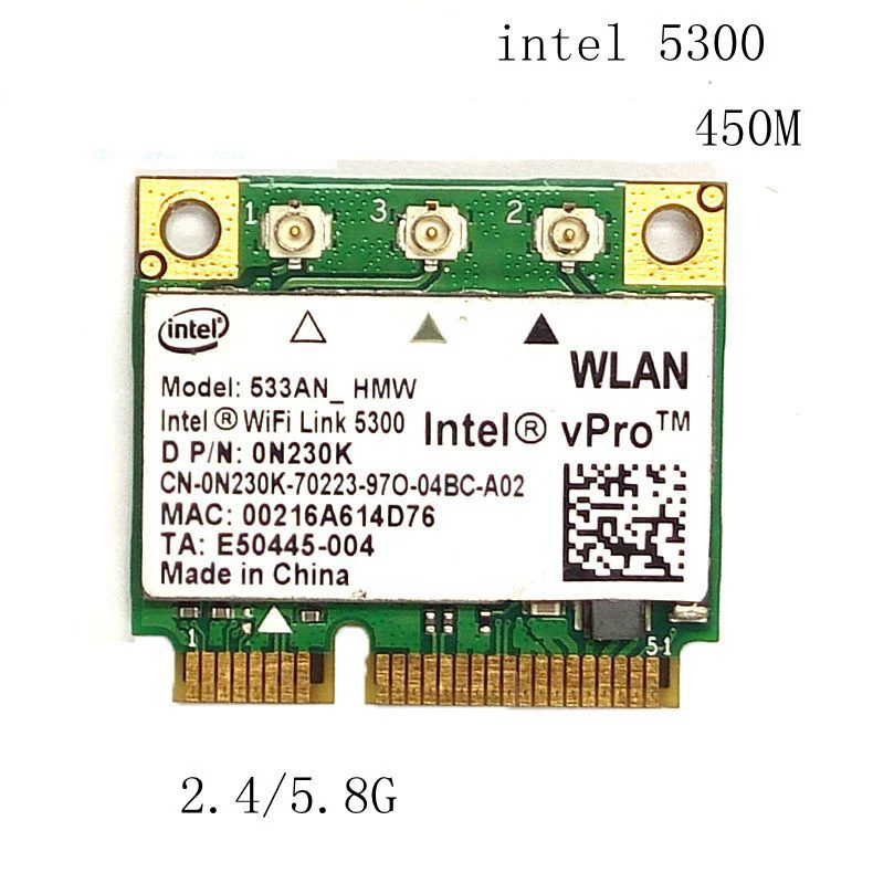 Intel WiFi Link 5300 533AN_HMW 5300AGN 0N230k 802.11a/g/n 2.4G&5G 450Mbps mini PCI-E for Dell Toshiba Shenzhou ASUS Acer Laptop