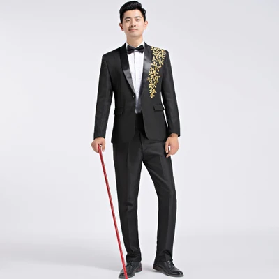 

100%real mens royal blue/red/black/white leaf embroidery tuxedo suit /event/studioance/stage performance/jacket with pants