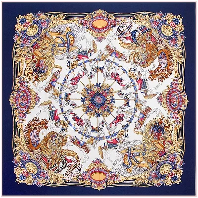 

POBING 100% Silk Square Scarf Spain Flower Print Women Scarves&Wrap Silk Neckerchief Lady Foulard Luxury Brand Bandana Hijab