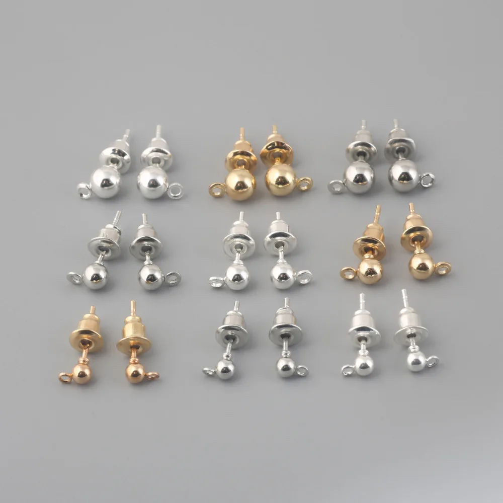 NEW 50set Dia 3mm/4mm Length 14mm/15mm Gold Silver Rhodium Plated Metal Stud Earring Findings for DIY Jewelry Making Accessories