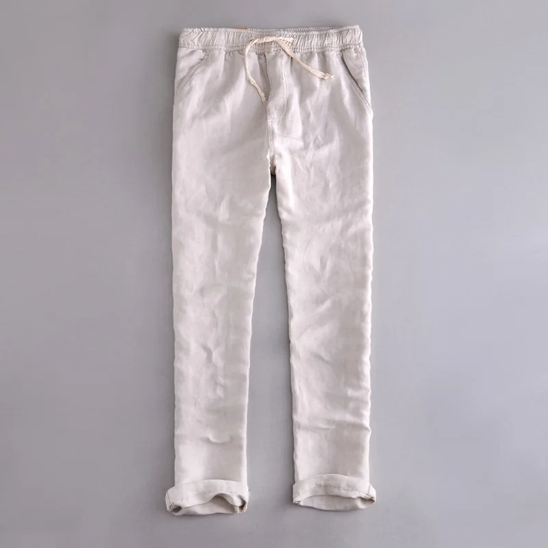 India and Brazil Style Elastic waist loose Pants Men Linen Breathable and comfortable Cotton Trousers Men Casual Pantalones 38