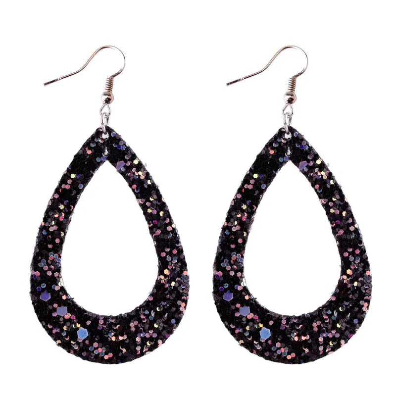 Large Hollow Out Glitter Leather Teardrop Earrings New Fashion Jewelry Red Earrings for Women