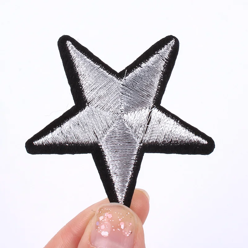 10pcs/lot Embroidered Silver Star Stickers DIY Backpack Iron On Patch Clothing appliques Jeans Motif Badge sew on patch