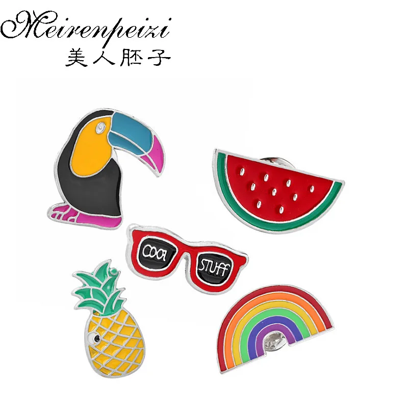 5Pcs Enamel Pins Cute Rainbow Animal Bird Brooch Chic Fashion Jewelry K-POP Badge Accessories For Clothes Hat Collar Lapel Pins