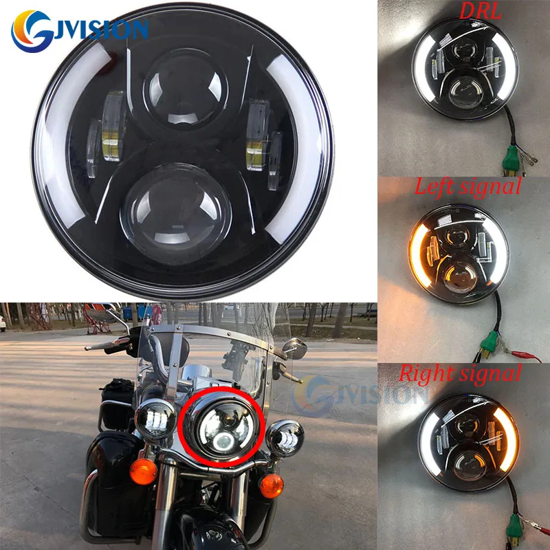 

Motorcycle 7 Inch LED Headlight Turn Signal DRL Hi/Lo LED Light Bulbs 50W H4 7'' Projector Headlamp For Honda Yamaha