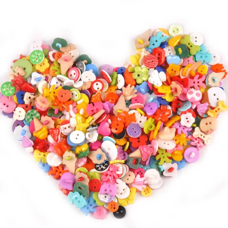 100Pcs Mixed Cartoon Dyed Shank Flatback Plastic Buttons For Clothing Kids Coat Boots Sewing Accessory Scrapbook DIY Craft M1895