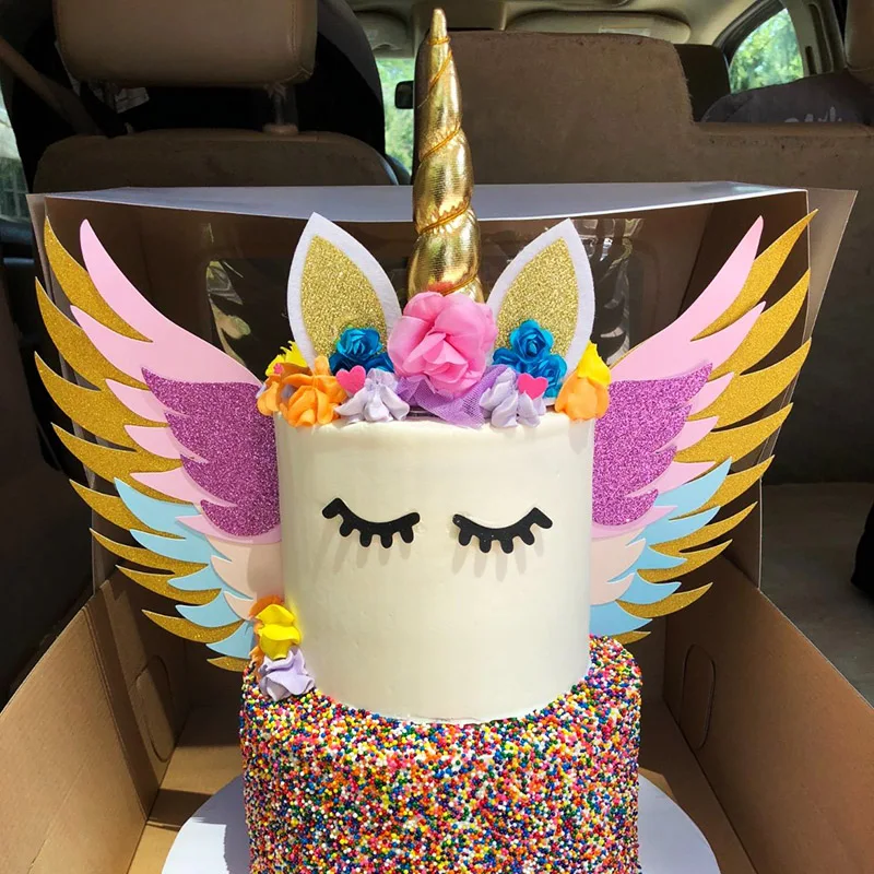 Unicorn Horns Wings Cake Topper Unicorn Party Cake Decoration Kids Party Favor Babyshower Birthday Wedding Valentine\'s Day Decor