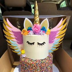 Unicorn Horns Wings Cake Topper Unicorn Party Cake Decoration Kids Party Favor Babyshower Birthday Wedding Valentine's Day Decor