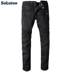 Sokotoo-pantalones vaqueros de motorista negros para hombre, pantalón largo elástico, clásico, informal, talla grande