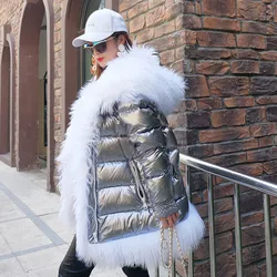 Maomaokong Women Winter Down Jacket Coat Long Warm Silver Parkas Mongolia Sheep Fur Duck Down With Natural Real Fur Collar