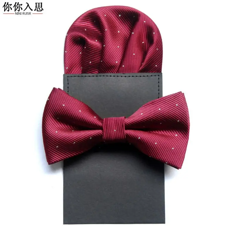 SHENNAIWEI12cm*6cm bowtie men vintage purple black yellow silver wedding dress suits bow tie pocket square handkerchief set lote