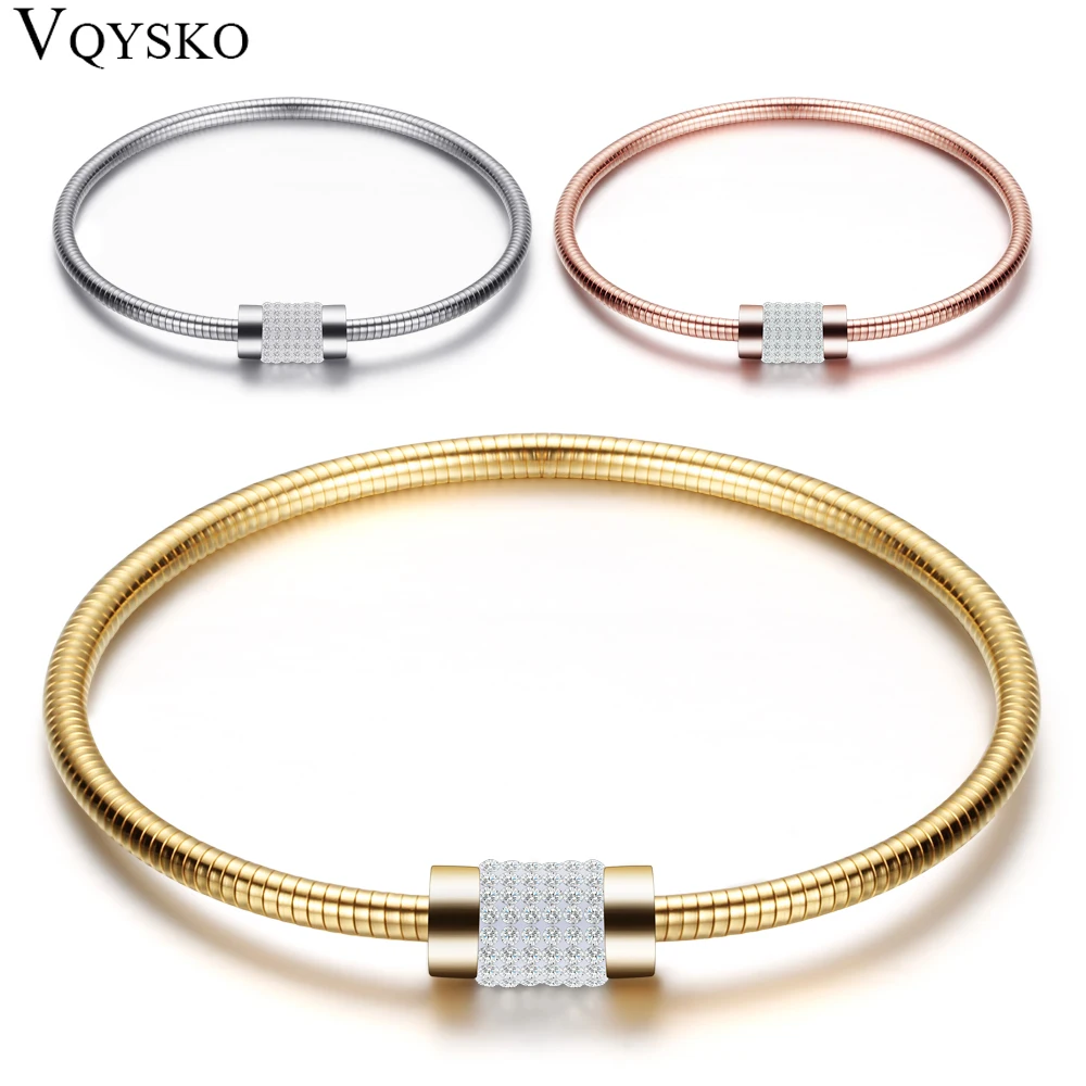 Luxury Jewelry Brand Rose Gold/Gold/Silver Color Bangles Bracelet For Women Classic Stainless Steel Cubic Zirconia Bangle