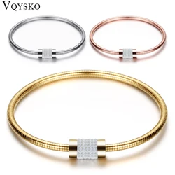 Luxury Jewelry Brand Rose Gold/Gold/Silver Color Bangles Bracelet For Women Classic Stainless Steel Cubic Zirconia Bangle