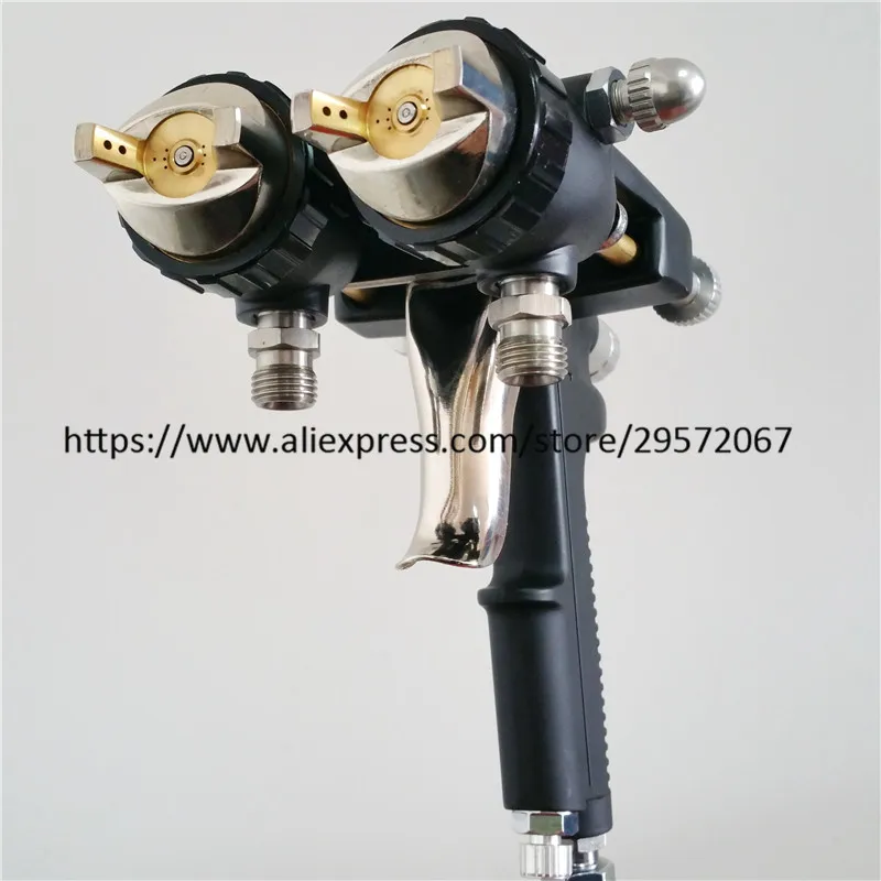 Double 1.4mm nozzle pressure spray gun Nano chrome painting dual head Air pneumatic pressure sprayer