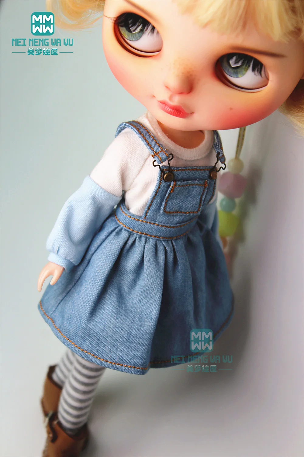 Clothes for doll fits 28-30cm Blyth Azone OB22 OB24 doll accessories fashion powder strap dress, T-shirt