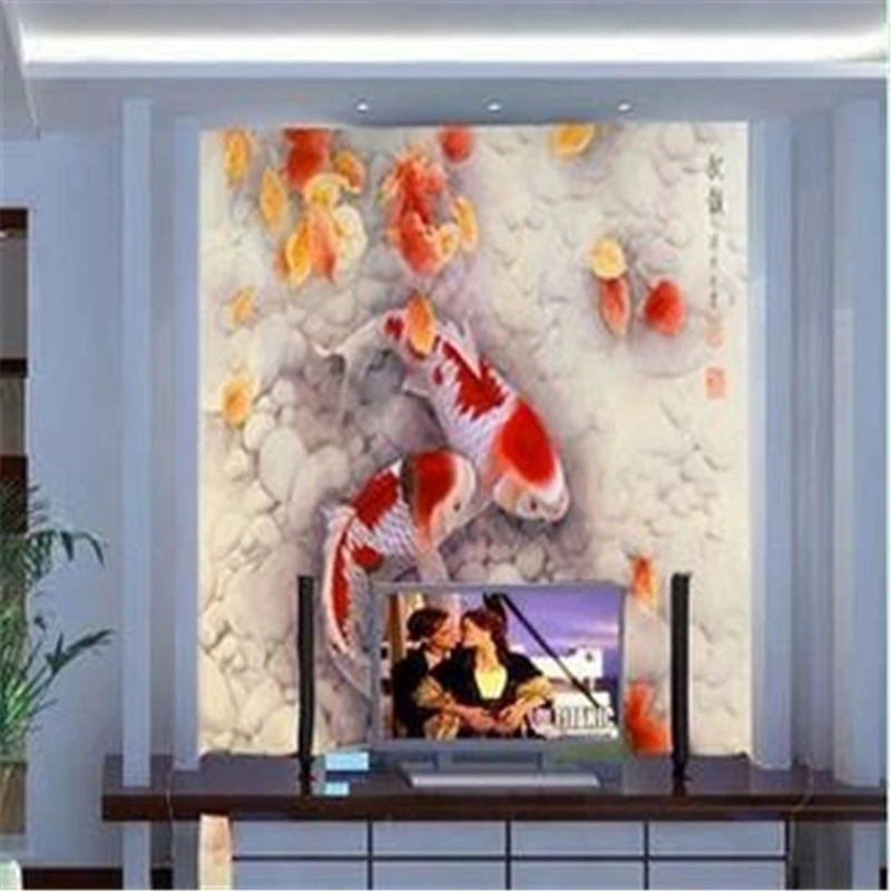 beibehang Custom size 3D stereoscopic European-style fish woven wall paper painting the living room wallpaper papel de parede