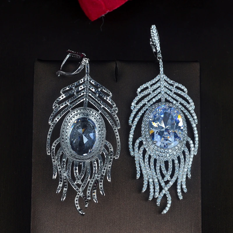 HIBRIDE Beautiful Big Luxury Crystal Cubic Zircon Round Cut Women Bride Drop Earrings Dangle Earring Pendientes mujer moda E-718