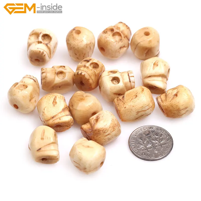 Big Hole (1.2mm)Handmade Carved Skull Skeleton Halloween White Cream Black Natural OX Bone Beads For Jewelry Making Gem-inside