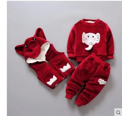 Winter Baby Infant Kids 3 Pcs Set Newborn Cartoon Rabbit & Deer Clothes Children's Velvet Thickened Cotton Padded Clothes X276