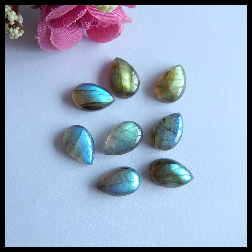 6PCS Labradorite Teardrop Cabochons Lot, Natural Stone for DIY Earrings, Necklace, Bracelet