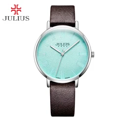 Montre en cuir rétro pour femmes, Quartz japonais Simple, grandes heures, Top mode, Bracelet en cuir, cadeau d'anniversaire pour fille, Julius, pas de boîte