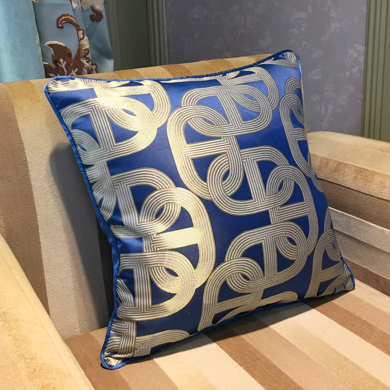 Deluxe Contemporary Geometric Blue Ellipse Sofa Chair Designer Throw Cushion Cover Decorative Square Home Pillow Case 45 x 45cm