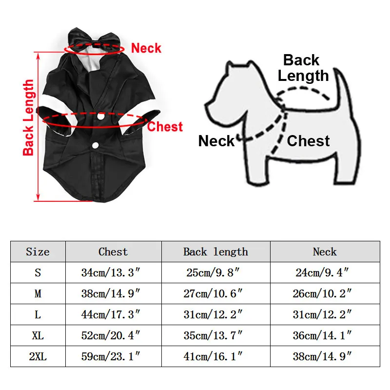 Gentleman Pet Dog Costume Black Bow-tie Suit For Dogs Bridegroom Formal Party Wedding Clothes  Cat Puppy Dog Coat S/M/L/XL/2XL