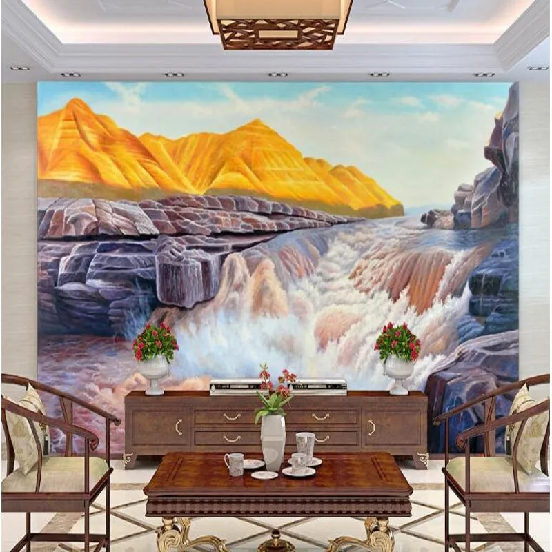 wellyu Customized large - scale murals Jinshan Yellow River waterfalls water health TV background wall non - woven wallpaper