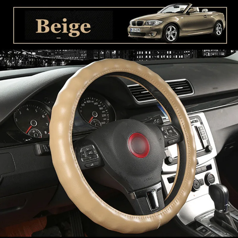 Top Layer Genuine Leather Steering Wheel Cover Black Brown Beige Coffee Grey Auto Steering Wheel Covers Car Styling