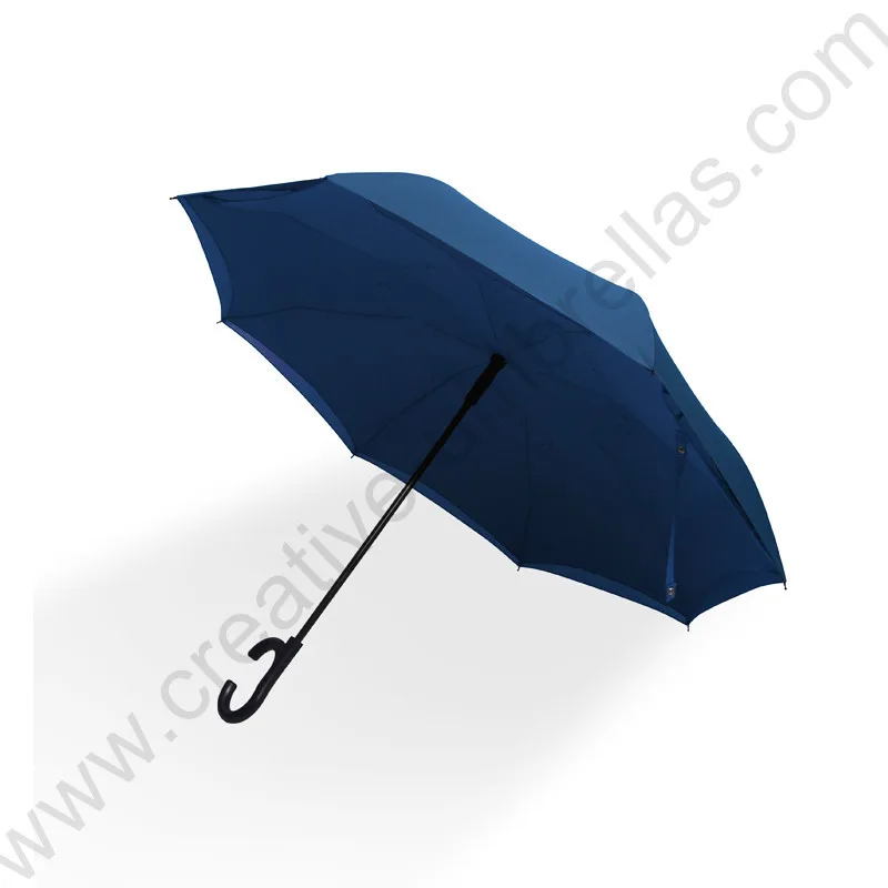 

113cm auto open C-Hook self-defense Reverse hands-free business umbrella Inverted standing commercial parasol with shoulder belt