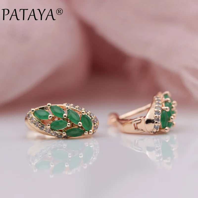 PATAYA New Micro-wax Inlay Green Horse Eye Natural Zircon Drop Earrings Women 585 Rose Gold Color Luxury Wedding Party Jewelry