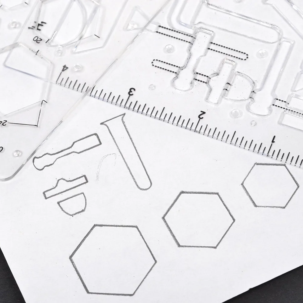 Imagem -02 - Conjunto de Modelos de Estêncil para Desenho Químico Laboratório com Geométrico Técnico