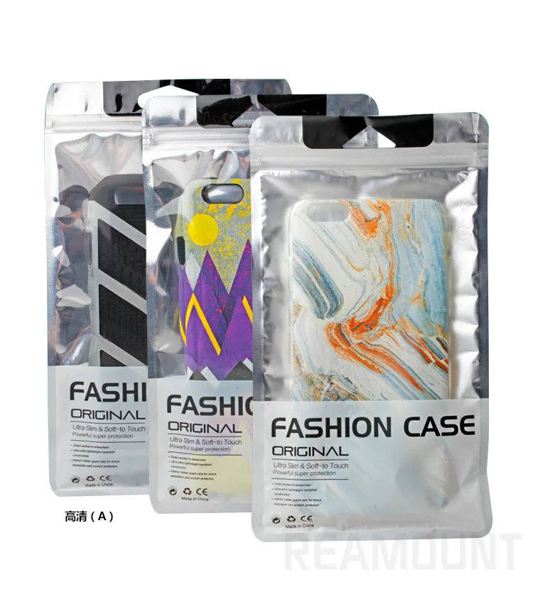 200 pcs  LOGO customized Zipper Retail Plastic Packaging Bag Aluminum bag For Iphone Samsung Cell Phone Case Package Bag