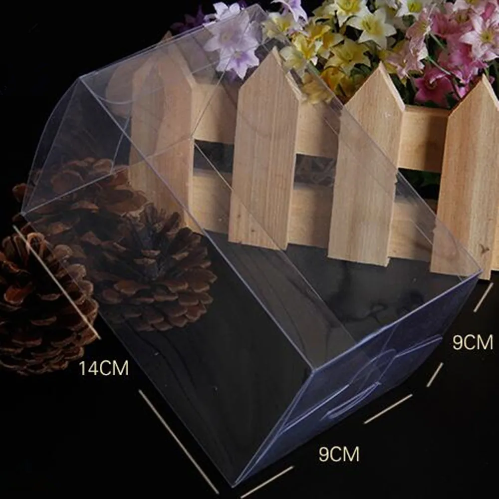 

DHL 80Pcs/Lot 9*9*14cm 3.54"x3.54"x5.51" Cosmetics Gift Boutique Poly Packing Boxes Clear Plastic PVC Box For DIY Party Crafts