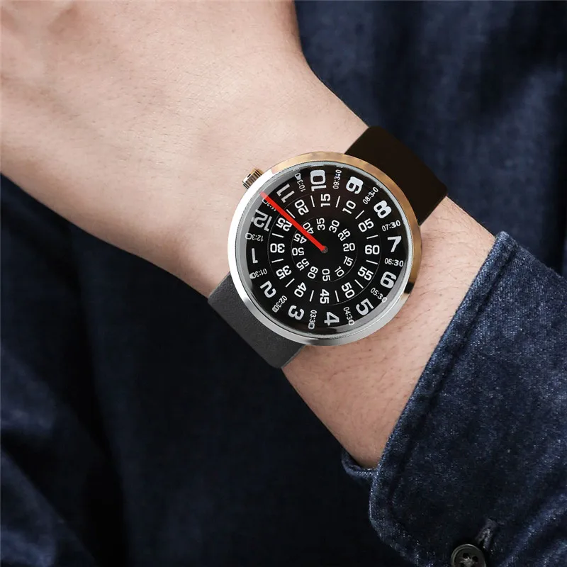 PAIDU Creative Turntable Men Watch Unique Rotation Dial Casual Sport Quartz Wristwatch Fashion Leisure Student Unisex Cool Clock