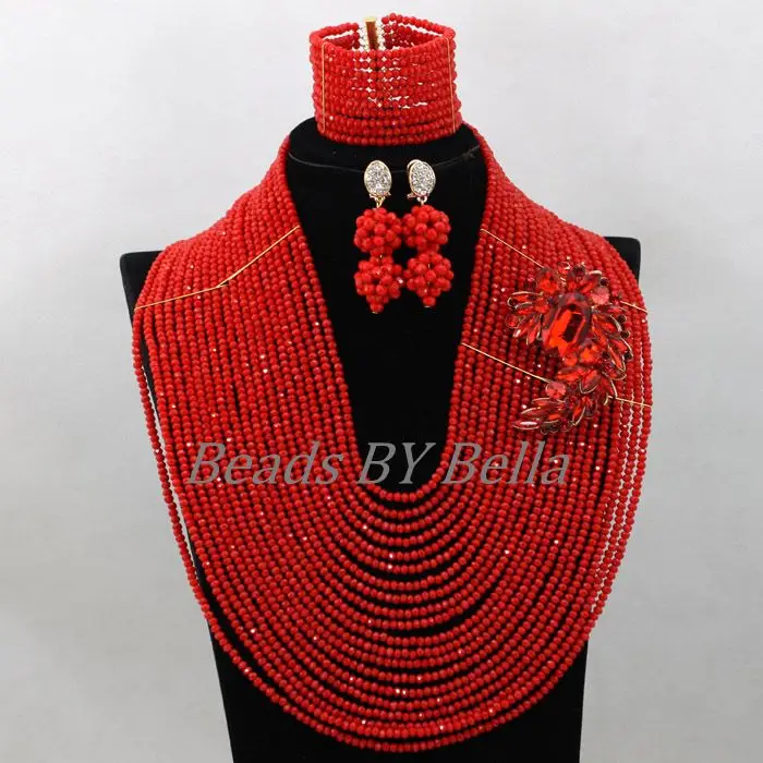 

Amazing Big Full Beads Red Women Costume African Bridal Jewelry Sets Nigerian Wedding Crystal Necklace Set Free Shipping ABK597