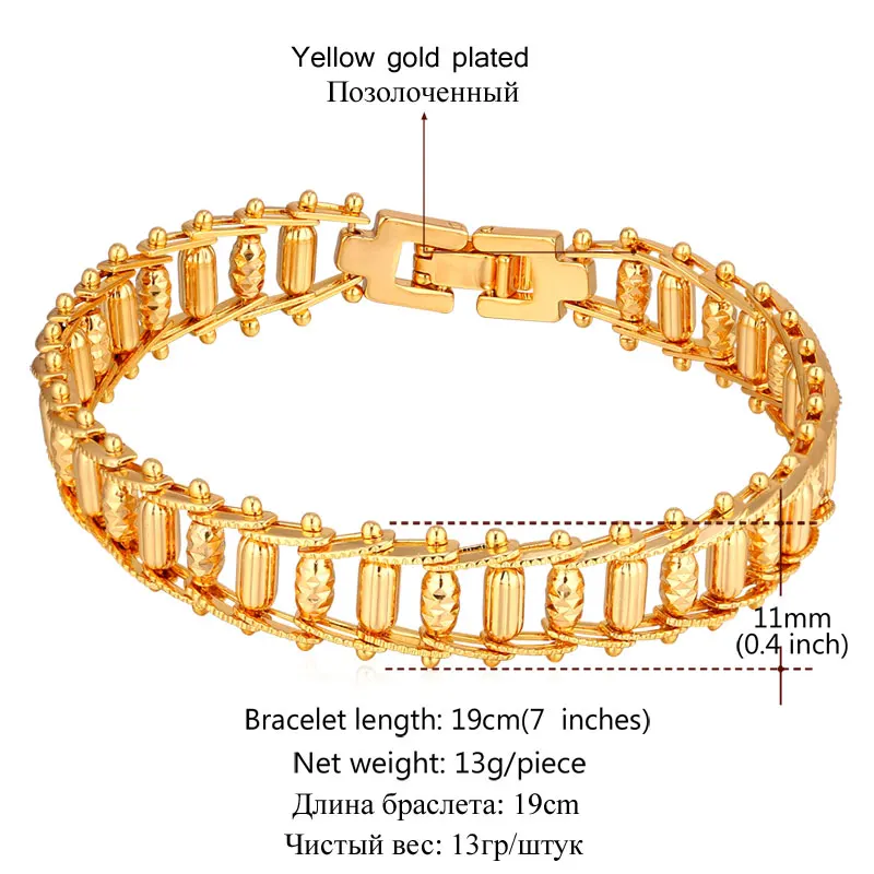 U7 11mm Wide Chunky Beaded Charm 19cm Bracelet for Woman Steam Punk Rock Jewelry Gold Color QC24