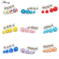 Alisouy 2pcs/lot 3/4/5/6mm 316L Stainless Steel Epoxy Crystal Threaded Ball Body Piercing Jewelry 20GLip Labret Eyebrow Ear Ring
