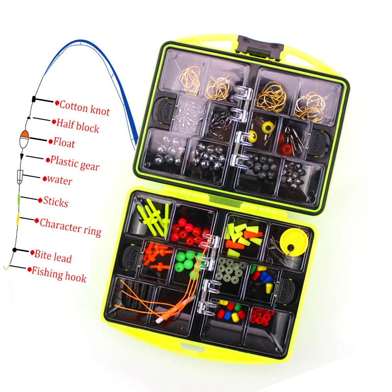 184pcs/box Double Layer Carp Fishing Tool Set Bait Tackle Box Surfcasting Fishing Lure Swivel Jig Lead Head Hook Accessories Set