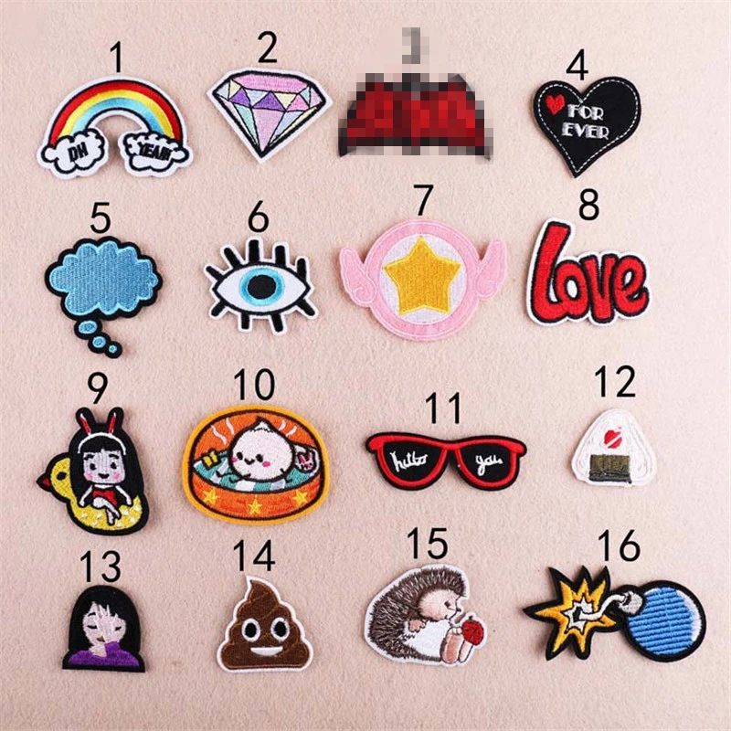 بقع كرتونية مطرزة للملابس ، مكواة على زينة ، ألماس ، عين قوس قزح ، حب ، قنفذ ، متفجرات ، بقع رخيصة تصنعها بنفسك ، 10- #2