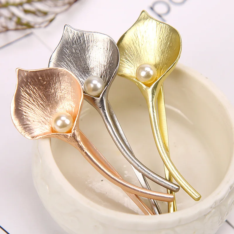 Stylish Women Gold Plated Metalbarrette Hairpin Leaf Pearl Hair Clip Wedding Party Hair Accessories Perfect Gift For Lady